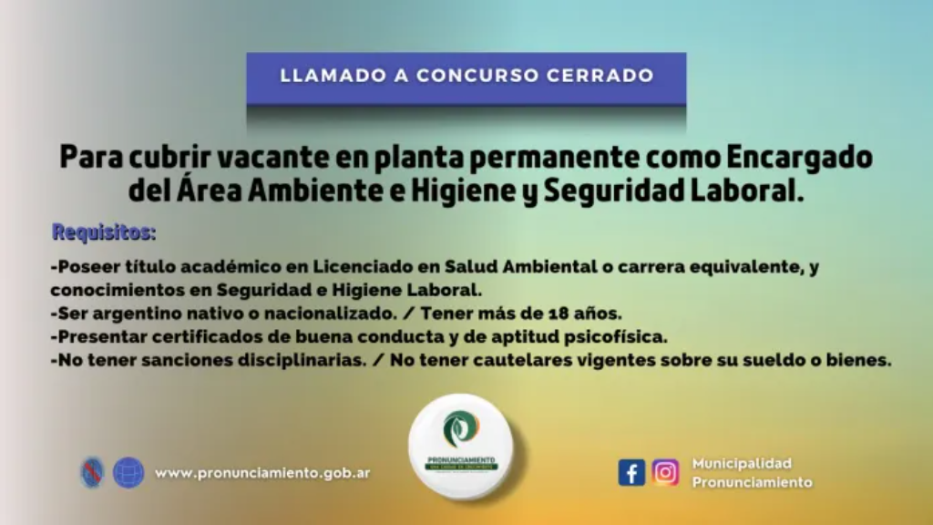 Pronunciamiento: llamado a concurso para encargado del Área Ambiente e Higiene y Seguridad Laboral