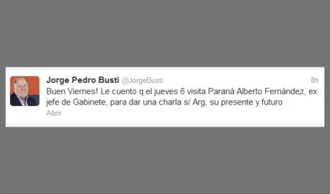 Busti, por twitter, milita la llegada de Alberto Fernández a Entre Ríos