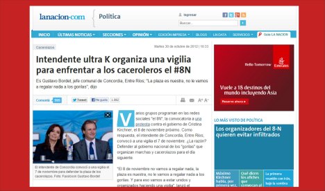 El aguante K de Bordet, ante el 8N, es noticia nacional