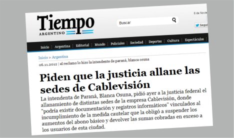 El pedido de Osuna para que la justicia allane Cablevisión es noticia nacional